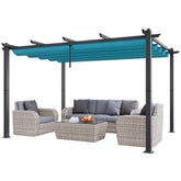 10'x13' Outdoor Retractable Pergola with Sun Shade Canopy Aluminum Bule